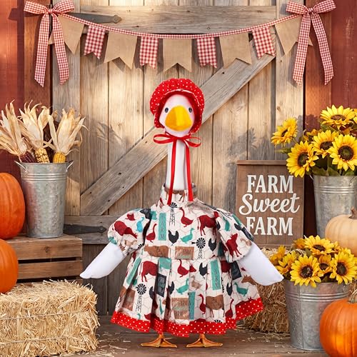 Abbylike Farmhouse Porch Goose Outfit 23 Inch Country style Porch Geese Clothes Costume with Hat for Cement or Plastic Duck Lawn Yard Patio Outdoor Summer Decoration - style: Farmhouse