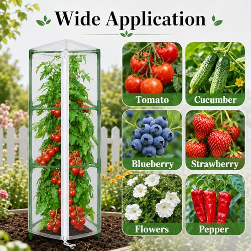 Halatool Garden Tomato Plant Cover Netting, Fits 40–55" Tomato Cages | Garden Bird Netting with Zipper & Drawstring, Insect Barrier, Plant Covers from Insects Animals, 2 Pack, 45"×15.7" - size: 45 Inch