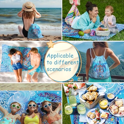 2-in-1 Convertible Towel & Backpack Microfiber Beach Towel Bag for Camping Swimming Vacation Blue Turtle - color: Mandala Turtle Blue