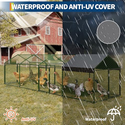 Metal Chicken Coop with Waterproof and Anti-UV Cover, 160" x40" x40" Chicken Run with 4 Doors, Outdoor Chicken Coop for Yard, Walk in Poultry Cage for Rabbit Duck Goose, Black