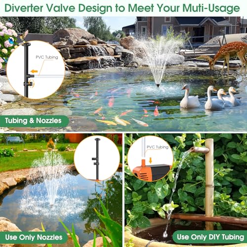 Antfraer 25W Solar Fountain Pump, Solar Water Pump 340GPH Flow Adjustable, Solar Pond Pump with 16.5Ft Cord & PVC Tubing for Pond Small Pond Garden Waterfall Backyard Hydroponics Water Features - size: 25W