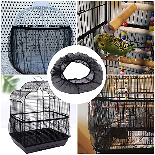 Universal Bird Cage Seed Catcher, Elasticity Airy Gauze Guard Net Cover, Soft Parrot Mesh Skirt Cover, for Round Square Cages (Black, L) - color: black, L
