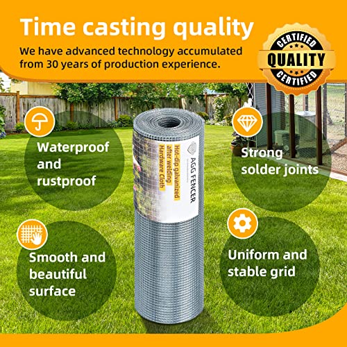 16inch x 100ft Hardware Cloth 1/4 inch Chicken Wire Fencing 23Ga | Hot Dipped Galvanized After Welding Garden Plant Supports Welded Metal Chicken Wire Fence Poultry Animal Netting Cage Screen - size: 1/4in 16in x 100ft