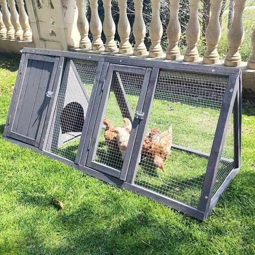 Rabbit Hutch Outdoor Chicken Coop Wooden A-Frame Small Animal Cage Quail Cage w/Chicken Run & Ventilated Wire Fence Suitable for Garden Backyard Farms 47 x 18 x 19.5 in (Grey) - color: Grey