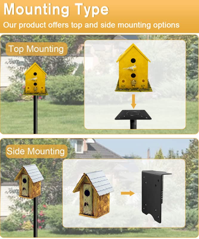 90Inch Heavy Duty Bird House Pole Mount Kit with Frosted, Bird Feeder Pole Kit with 5 Prongs Base and 2 Plates, for Outdoor, Yard, Garden, Black(Birdhouse Not Include) - color: black