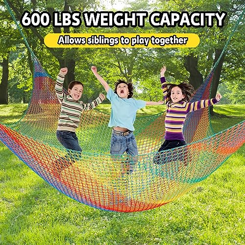 Climbing Net for Kids - 9.9FT x 6.6FT Double Layers Heavy Duty Playground Safety Net, Climbing Cargo Net for Tree House Tree Fort, Back Yard, Jungle Gyms, Monkey Bar Security Mesh（Rainbow） - color: Rainbow, size: 6.6' x 9.9'