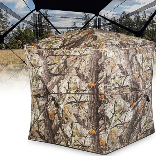 Camping Tent Hunting Blinds, 270° See Through Mesh with Silent Sliding Window, 2-3 Person Ground Deer Stand Pop Up Hub Turkey Deer Hunting Tent with Portable Bag - color: Camouflage 2