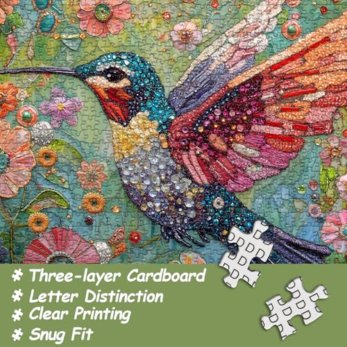 Hummingbird Puzzles for Adults 1000 Pieces, Nature Birds Flower Jewel Art Puzzle, Difficult Crystal Diamond Beautiful Garden Animals Jigsaw Puzzles, Colorful Floral Hard Challenging Puzzles for Adults - style: Flower & Hummingbird