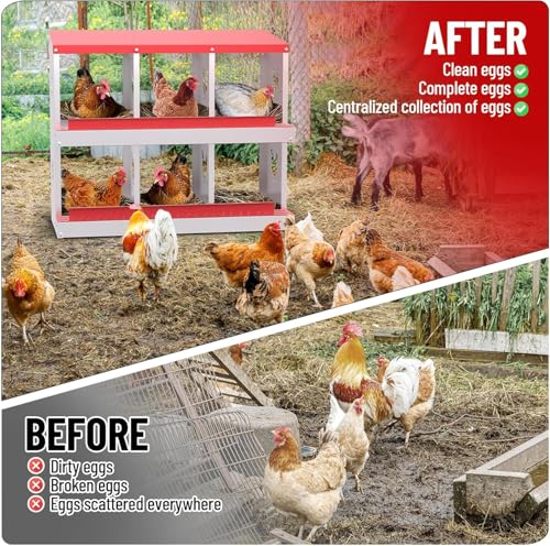 TrailBlaze Chicken Nesting Box 6 Compartments Laying Boxes, Metal Chicken Egg Laying Box with Rollout Egg Collection, Large Vented Holes Chicken Coop for Chickens, Hens (Red) - color: red, size: 6 holes