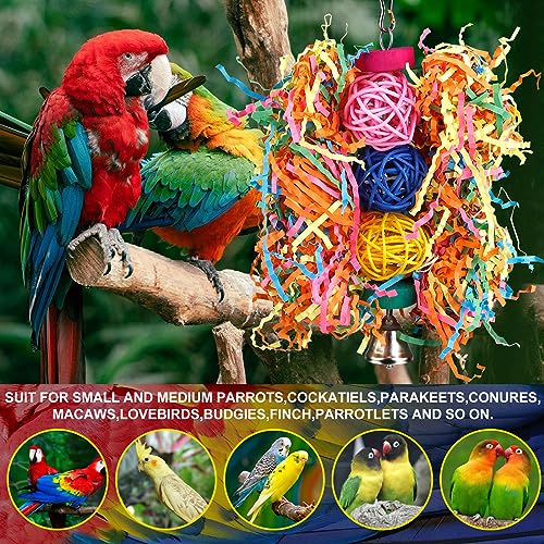 Bird Toys Rope Perch with Bell Colorful Bird Chewing Shredding Foraging Toys Parrot Swing Climbing Standing Hanging Toys Cage Accessories for Conure Cockatiel Budgies Lovebird