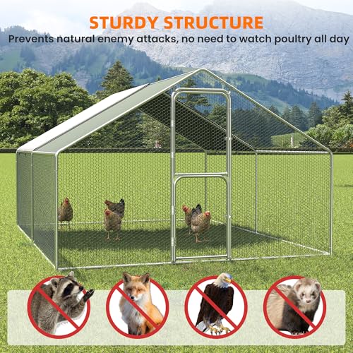 Large Chicken Coop for 20 Chickens,Walk-in Chicken Run for Yard with Cover,Chicken Pens Outdoor Metal Portable Chicken Tractor Cage Enclosure Crate Outside for Small Animals Bird Duck Rabbit Hen | Double Feed Door UV-Resistant Cover Galvanized Outdoor Cag