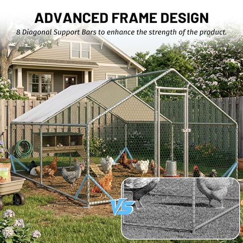 Metal Chicken Coop 13x10x6.56ft Large Walk-in Poultry Cage for 10-20 Chickens Chicken Run Hen Rabbit Duck House with Waterproof Cover for Outdoor Farm Use - size: 156.0"L x 120.0"W x 78.7"H