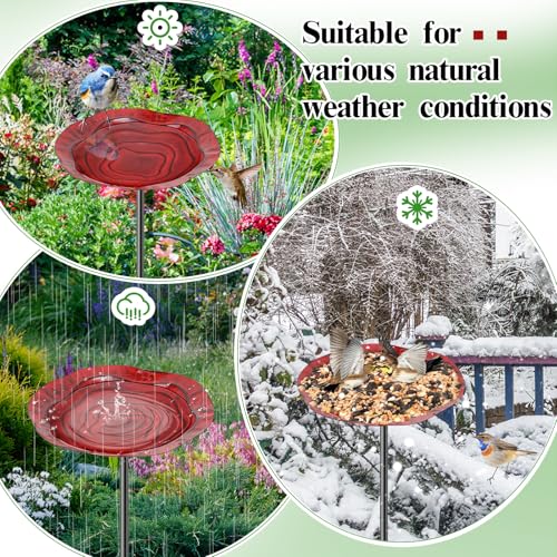 2Pcs Metal Bird Baths for Outside, Hummingbird Small Birdbath Bowl for Outdoors with Metal Stake, Bird Feeder for Garden Yard Lawn Decor (2P-Red&Yellow) - color: 2P-Red&Yellow