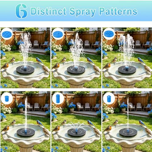 Yeomi 3.5W Solar Fountain, 12 Nozzles Black & Blue with 6 Spray Patterns | Solar Water Pump Solar Fountain Pump for Bird Bath, Small Pond, Garden, Outdoor Water Feature - color: 3.5w Solar Fountain + Black&blue Nozzles