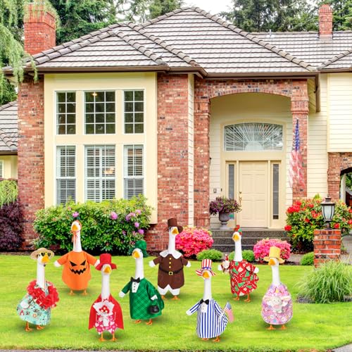 8 Set Boy Style Porch Goose Outfit 17inch, Seasonal Bundle | For Lawn Yard Decor, Seasonal Themes Include Fall Halloween Thanksgiving Christmas Valentines Easter Summer, Dress Hat Set - size: 17Inch, style: Boy Style