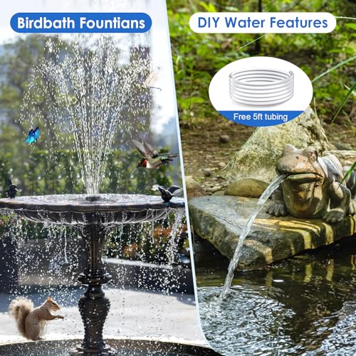 Solar Fountain Pump for Bird Bath, 6.5W Solar Water Fountain Pump with Upgraded Dry-Run Protection & Double-Layer Nozzles 5Ft Tubing for Pond, Bird Bath, Backyard Water Feature P1065 - size: 6.5W