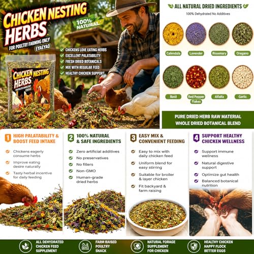 16oz Chicken Nesting Herbs, Dried Herbal Blend for Coop Bedding & Nesting Boxes, Natural Herbs for Chickens with Marigold Lavender Rosemary Oregano Basil, Red Pepper Flakes, Alfalfa, Garlic