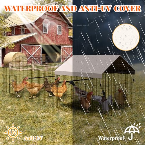GarveeLife Metal Chicken Coop, 130"×40"×40" Chicken Run for Yard with Waterproof Cover, Portable Poultry Cage, Metal Chicken Cage for Outdoor Backyard Farm Chicken Rabbit Duck - size: 130"