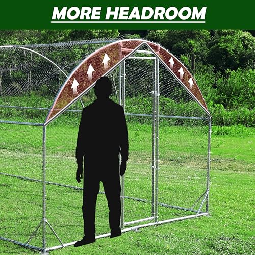 Large Metal Chicken Coop Round Top Upgrade Tri-Supporting Wire Mesh Chicken Run,Chicken Pen with Water-Resident and Anti-UV Cover,Duck Rabbit House Outdoor (31.2'L x 9'W x 6.5'H) - size: 374.4"L x 108.0"W x 78.0"H