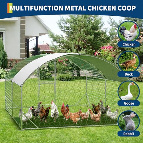Large Walk-in Metal Chicken Coop for 20 Chickens,Heavy Duty Reinforced Wire Mesh Run with All-Weather Waterproof & Anti-UV Cover,Secure Lock - Outdoor Poultry Pen for Chickens,Ducks (Dome Roof) - size: Medium Dome Roof Bottom Reinforcement