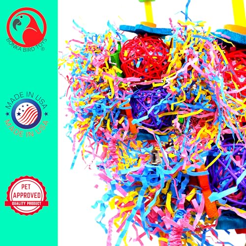 Bonka 1853 Duo Foraging Star 10" x 6" Vine Wood Toy for Large Birds | Multiple chewable textures with vine balls, wooden stars, shreddy paper, and bell for engaging enrichment - size: Duo