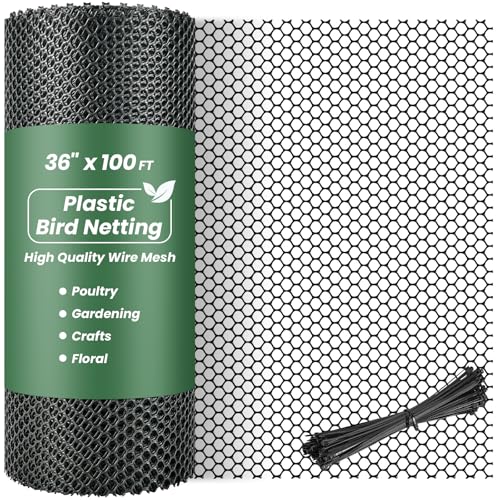 Toolterritary Plastic Wire Mesh 36IN x 100FT Chicken Wire Fencing for Floral Arrangements, Chicken Wire Mesh for Crafts with 100 Pcs Zip Ties,Gaden Netting for Dogs, Deers, Poultry - color: Black, size: 36IN x 100FT