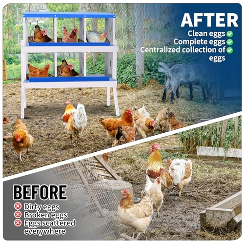 Chicken Nesting Box, 6 Compartment Galvanized Steel Chicken Laying Boxes, Heavy Duty Rustproof Chicken Coop with Easy Egg Collection for Backyard Farms - with Bracket Legs, Blue - color: blue, size: 46.1"L x 17.3"W x 8.5"H