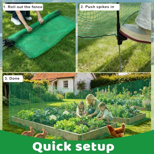 4' x 50' Temporary Fence with Posts, Plastic Temporary Fencing with Fiberglass Posts, Windproof Rope and Ground Stakes, Portable Fence Outdoor for Gardens, Chicken Coops and Outdoor Animal Protection | Windproof Outdoor Temporary Fence Kit With Fiberglass