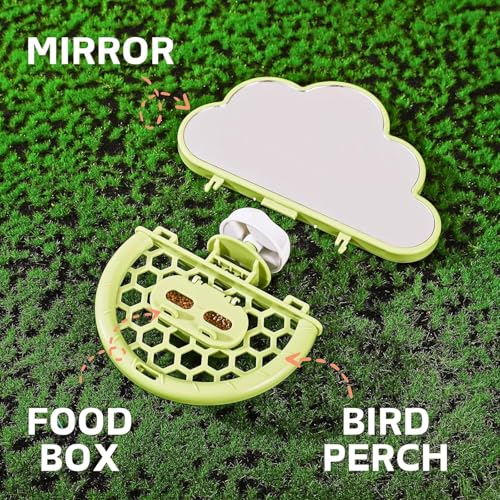 septillar Bird Mirror with Perch Stand, Bird Toys for Parakeet Cockatiel Conure Lovebirds Finch Canaries (Green) - color: Green
