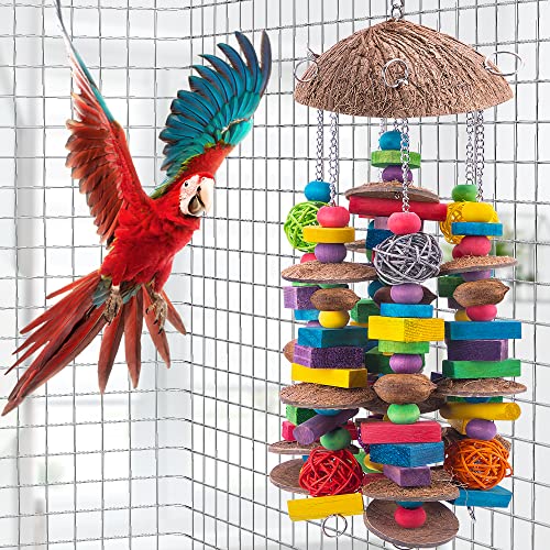 EBaokuup Large Bird Parrot Toys, Colorful Wooden Blocks Bird Chewing Toy Parrots Cage Bite Toy for Macaws Cokatoos African Grey and Large Medium Parrot Birds