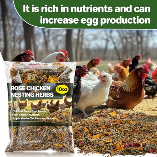 Sukh 10oz Chicken Nesting Herbs - Poultry Herb Blend and Hemp Bedding | Chicken Coop Accessories for Hens Ducks, Nesting Box Pads, Roosting Bars, Winter Coop Decor and Poultry Habitat Supplies