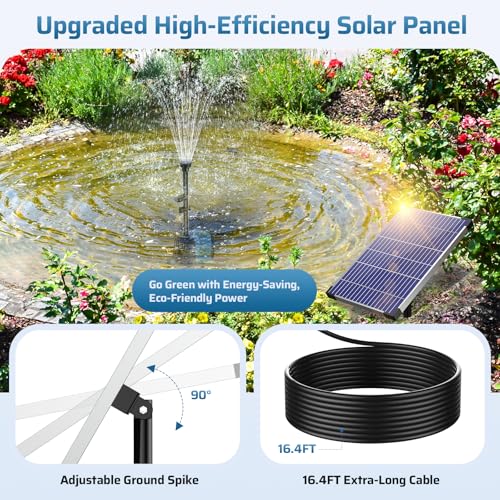 10W Solar Water Fountain Pump, Solar Powered Water Pump with 120GPH Fountain Pump, 4 Sprayers, 16.4ft Cable, 6.6ft Tubing for Outdoor Pond,Bird Bath,Fish Tank and Garden Water Features - size: 10W