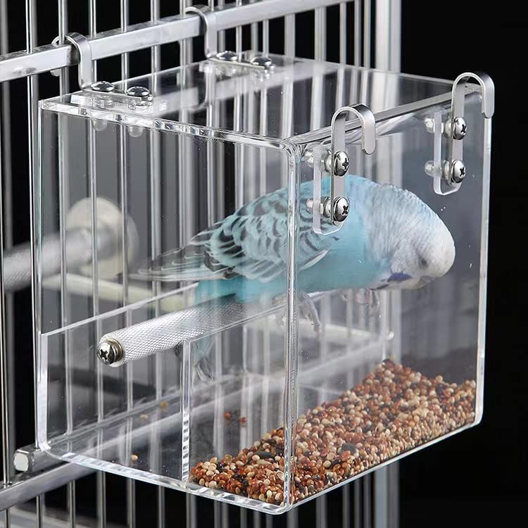 Automatic Acrylic Bird Feeder No Mess Bird Feeder Cage for Small Birds | Automatic Bird Feeder for Cage, Suitable for Parrots Canary Parakeet Budgerigar Crested Myna Cockatiel - size: L: 6.2" x 6.3" x 6.3"