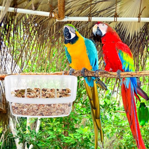 Veemoon 2pcs Splash Hanging Plastic Bird Cage Feeder, No Mess Bird Cage Feeding Bowl 4 Slot Small Parrot Food Cup Parakeet Water Dispenser Resuable Container for Pet Cockatiels, Finches, 4.5 × 2.3"