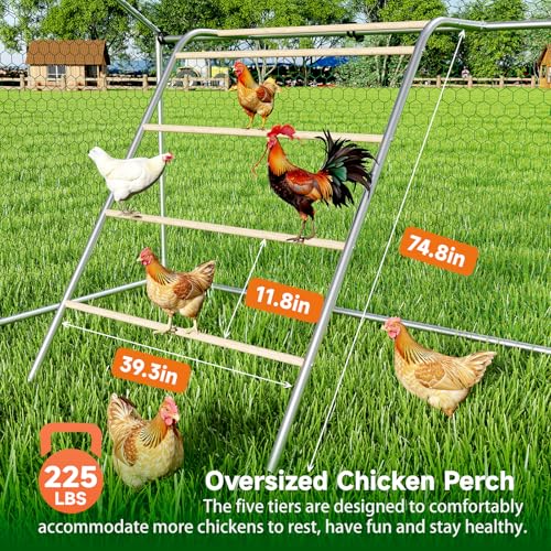 Large Chicken Run 10 x 13.2 x 6.4 FT Chicken Coop with Cover | Reinforced Frame, Walk-in Chicken Coop, Roosting Perch, Side Hardware Cloth, Backyard&Farm Use - size: 158.4"L x 120.0"W x 76.8"H