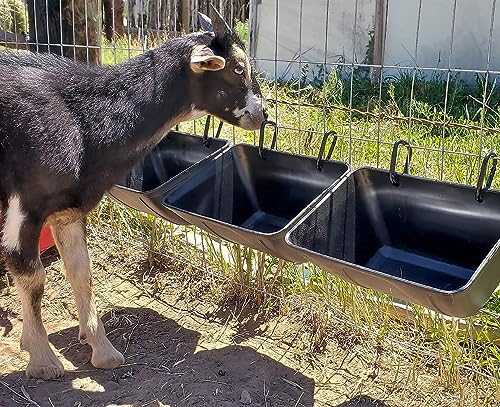 mozoba Hanging Chicken Feeder Trough for Goat Sheep Deer Poultry Duck Chicken Fence Feeder Livestock Feeding Container Goats Supplies Feeders Waterer Bucket (Matte Black) - color: Matte Black