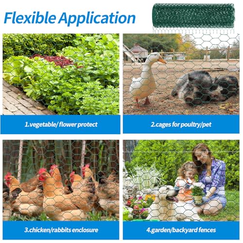 48'' x 150' Green Chicken Wire Fencing, 1 inch Chicken Wire and 19 Gauge Poultry Netting, Garden Mesh Fence Roll for Floral Arrangements/Crafts/Farm/Livestock/Pet Protection - size: Green /19 Gauge 48" x150'