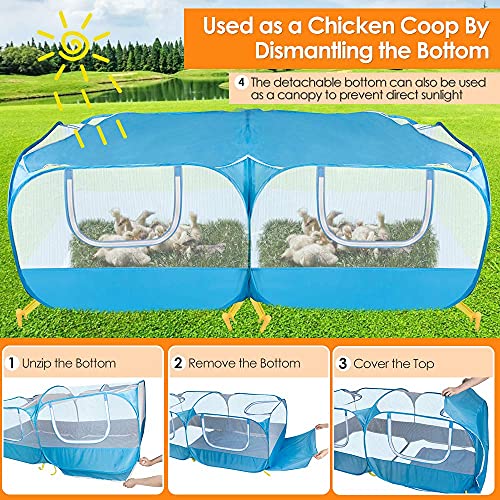 Lukovee Small Animals Playpen, Foldable Pet Playpen, 73"x36"x25" | Escape-Proof Detachable Bottom, 4 Zipper Doors, Breathable, Pen for Puppy Chicken Duck Kitten Rabbits Run Outdoor Yard , Blue - color: Blue - with Escape-proof Bottom