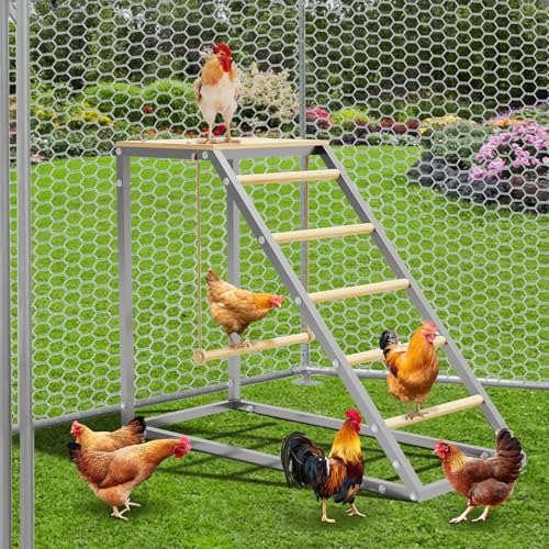 Chicken Perch with Swing, Sturdy Chicken Roosting Bars with Ladder for Backyard Farm, Easy Installation, 37.6" L x 15.7" W x 27.5" H