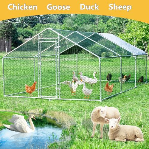 Large Chicken Coop Chicken Runs for Yard with Cover Outdoor Metal Pet Pens Poultry Cage Duck Rabbit House Backyard Use - size: 19.2'Lx9.84'Wx6.6'H