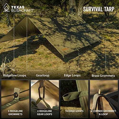 Emergency Camping Tarp, Waterproof 10x10 Emergency Shelter for Backpacking and Hiking, 70D Ripstop Nylon Survival Tarp with Reflective Aluminized Polymer and Loop Ties with Grommets