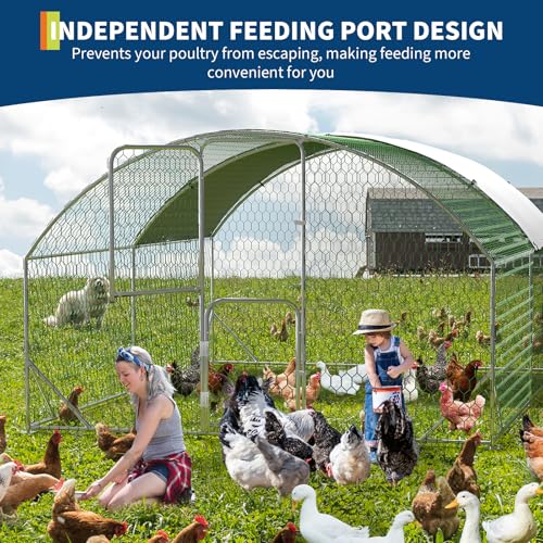 Large Walk-in Metal Chicken Coop for 20 Chickens,Heavy Duty Reinforced Wire Mesh Run with All-Weather Waterproof & Anti-UV Cover,Secure Lock - Outdoor Poultry Pen for Chickens,Ducks (Dome Roof) - size: Medium Dome Roof Bottom Reinforcement