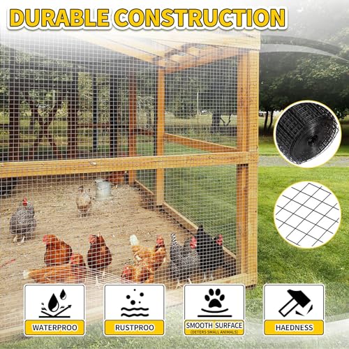 Hardware Cloth, Galvanized Chicken Wire Fence, 19 Gauge Vinyl Coated Wire Mesh Roll, Black Welded Wire Fencing Roll Gopher Wire Mesh Roll for Garden Fencing Rabbit Snake Wire (Black 16IN 10FT) - color: 16" x 10' Black