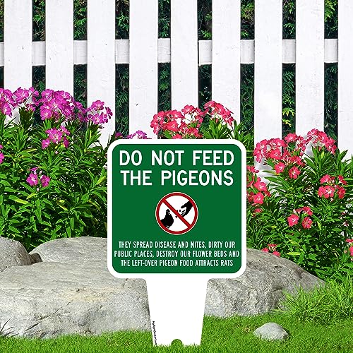 Do not Feed the Pigeons Sign, 7"x13", Heavy Duty Integrated Ground Stakes, Indoor/Outdoor Use, Rust Free Aluminum Composite, Made in USA by My Sign center - color: Pigeons, size: 7"x13"