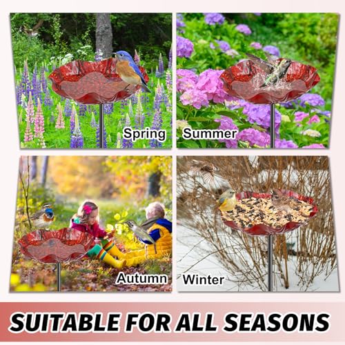 4PCS Hummingbird Bird Bath for Outside, Freestanding Metal Flower BirdBaths Bowl with Stake, Detachable Birdfeeder for Outdoor Yard Lawn Garden Decor (4PCS-Red-Yellow-Blue-Green) - style: 4PCS-Red-Yellow-Blue-Green