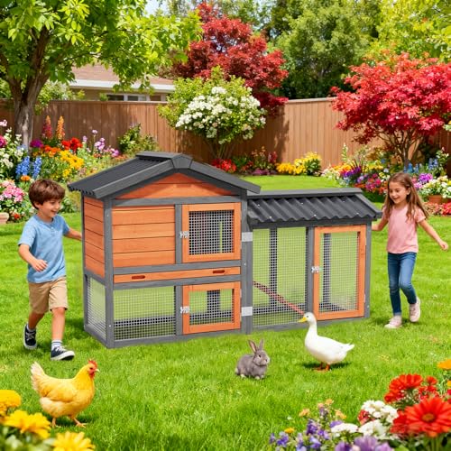 Chicken Run Coop, Small Poultry Quail Cage Rabbit Pet Hutch House | Pull-Out Removable Tray, Asphalt Openable Roof, Non-Slip Ramp,Ideal for Backyard Outdoor Use - color: Brown