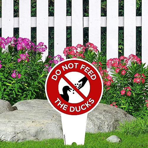 Do Not Feed the Ducks Sign, 7"x13", Heavy Duty Integrated Ground Stakes, Indoor/Outdoor Use, Rust Free Aluminum Composite, Made in USA by My Sign center - color: Ducks, size: 7"x13"