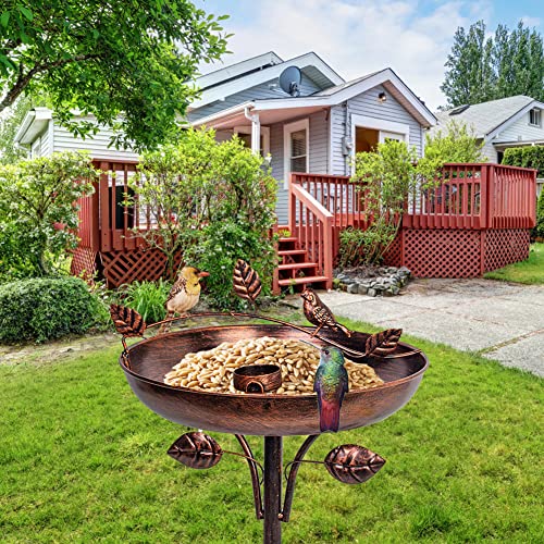 VEWOGARDEN Retro Bird Bath for Outside Garden 12" Birdbath with Metal Stakes, Bird Bath and Feeder for Yard Patio Decor - color: Vintage Bronze