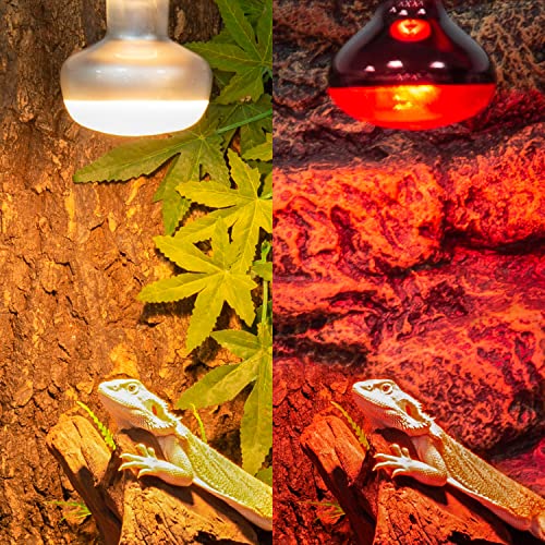 REPTI ZOO 75W Reptile Heat Lamp Bulb, 2PCS Day & Night Basking Spot Light Combo Pack Includes Infrared Heat Lamp and UVA Daylight Heating Lamp Basking Light - style: Day & Night Heat Lamp