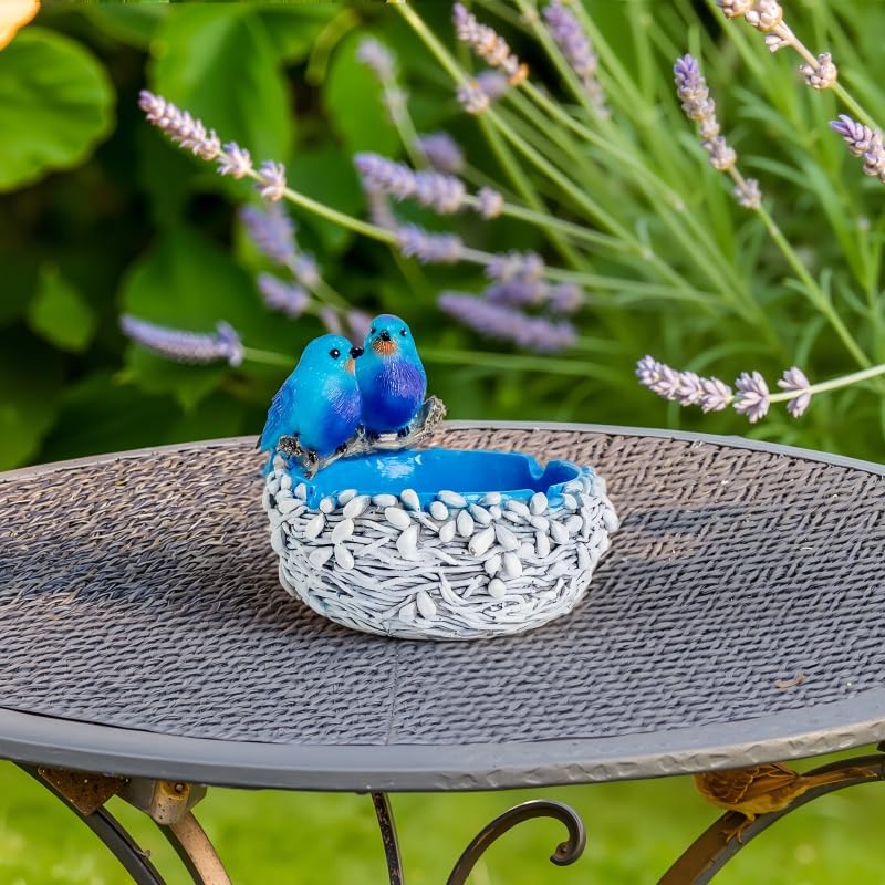 Robin Nest Resin Storage Statue - Desktop Bowl with Tray for Jewelry, Rings, Keys - Rustic Farmhouse Bird Figurine for Home Decor, Coffee Table Decor - Birthday Housewarming Gifts - color: Blue